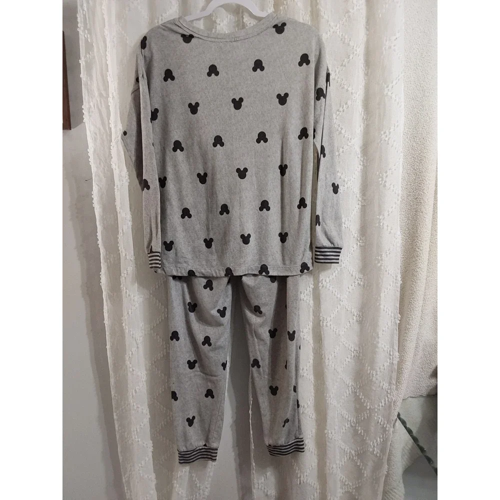 Disney Mickey Mouse Pajama Set Womens‎ Small Gray Black Silhouette 2pc Joggers - Picture 2 of 4